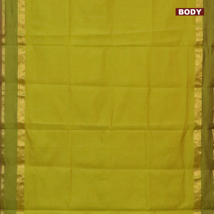 10 Yards poly cotton saree lime green and maroon with plain body and rettapet zari woven border