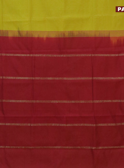 10 Yards poly cotton saree lime green and maroon with plain body and rettapet zari woven border