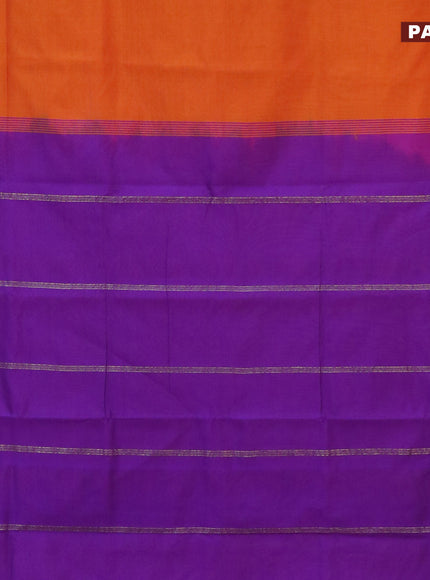 10 Yards poly cotton saree dual shade of mango yellow and violet with plain body and rettapet zari woven border