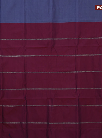 10 Yards poly cotton saree grey and maroon with plain body and zari woven border