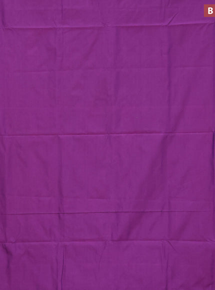 10 Yards poly cotton saree purple and green with plain body and zari woven border