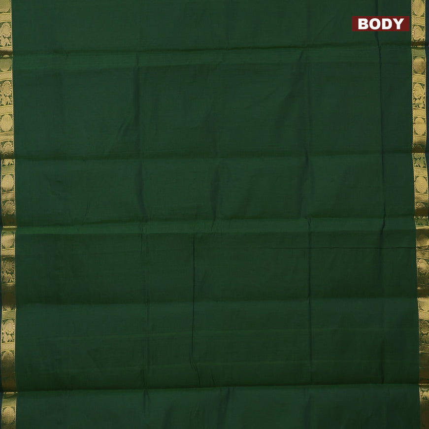 10 Yards poly cotton saree sap green and mehendi green with plain body and annam & rudhraksha zari woven border