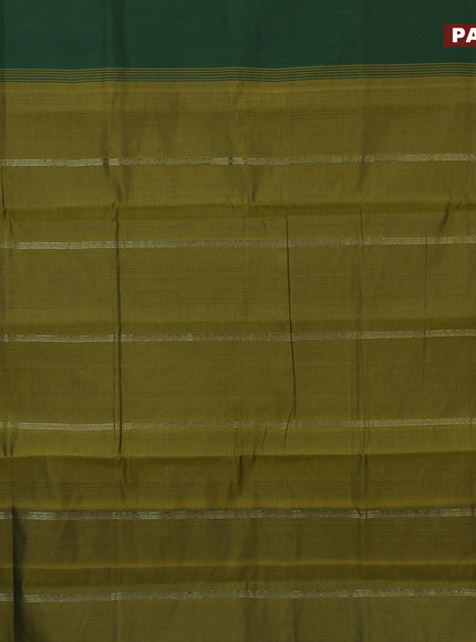 10 Yards poly cotton saree sap green and mehendi green with plain body and annam & rudhraksha zari woven border