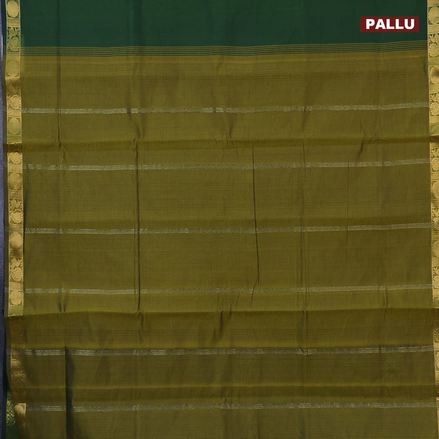 10 Yards poly cotton saree sap green and mehendi green with plain body and annam & rudhraksha zari woven border