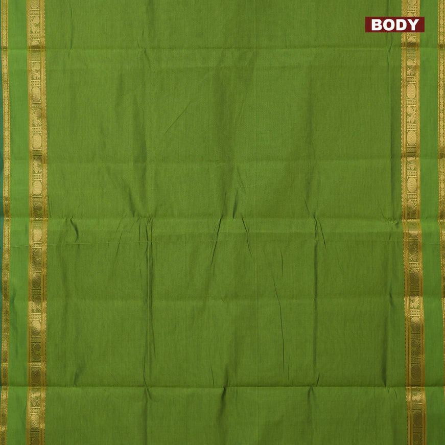 10 Yards poly cotton saree light green and maroon with plain body and annam & rudhraksha zari woven border