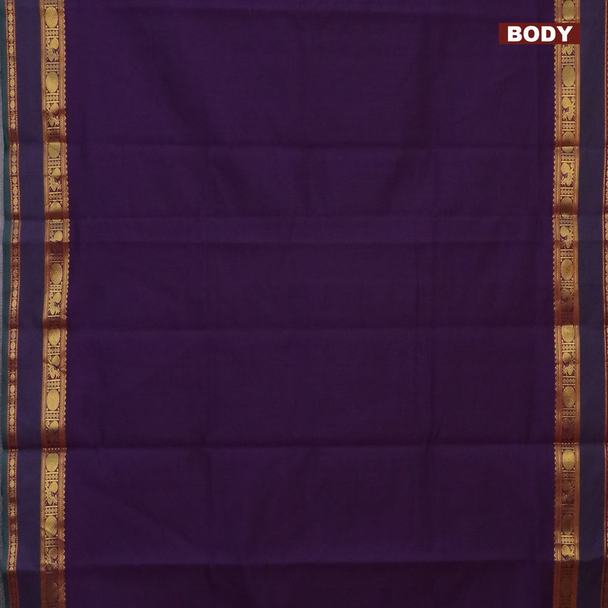 10 Yards poly cotton saree deep violet and mustard shade with plain body and annam & rudhraksha zari woven border