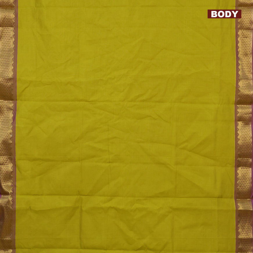 10 Yards poly cotton saree lime green and purple with plain body and zari woven border