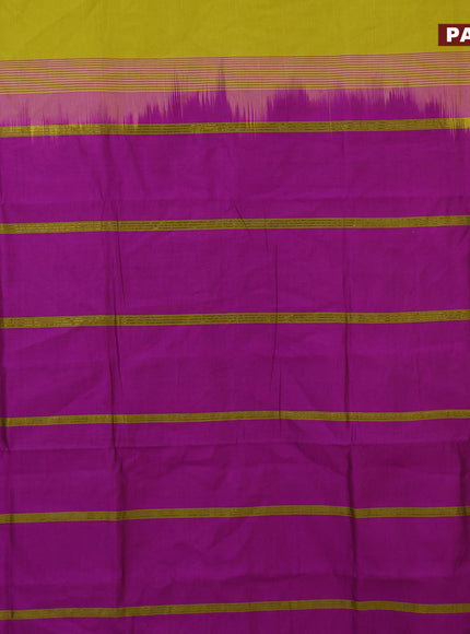 10 Yards poly cotton saree lime green and purple with plain body and zari woven border