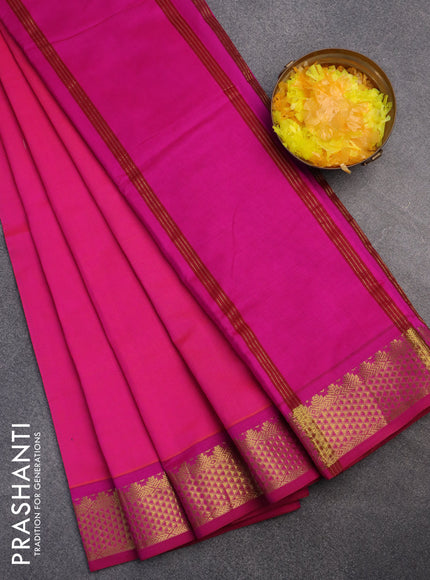 10 Yards poly cotton saree dual shade of pink and pink with plain body and zari woven border