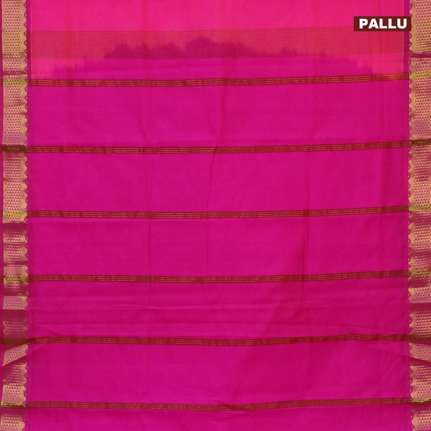 10 Yards poly cotton saree dual shade of pink and pink with plain body and zari woven border