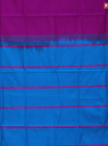 10 Yards poly cotton saree purple and cs blue with plain body and zari woven border