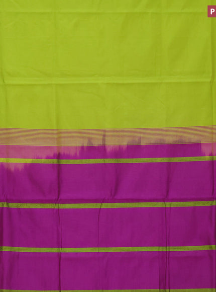 10 Yards poly cotton saree light green and purple with plain body and zari woven border