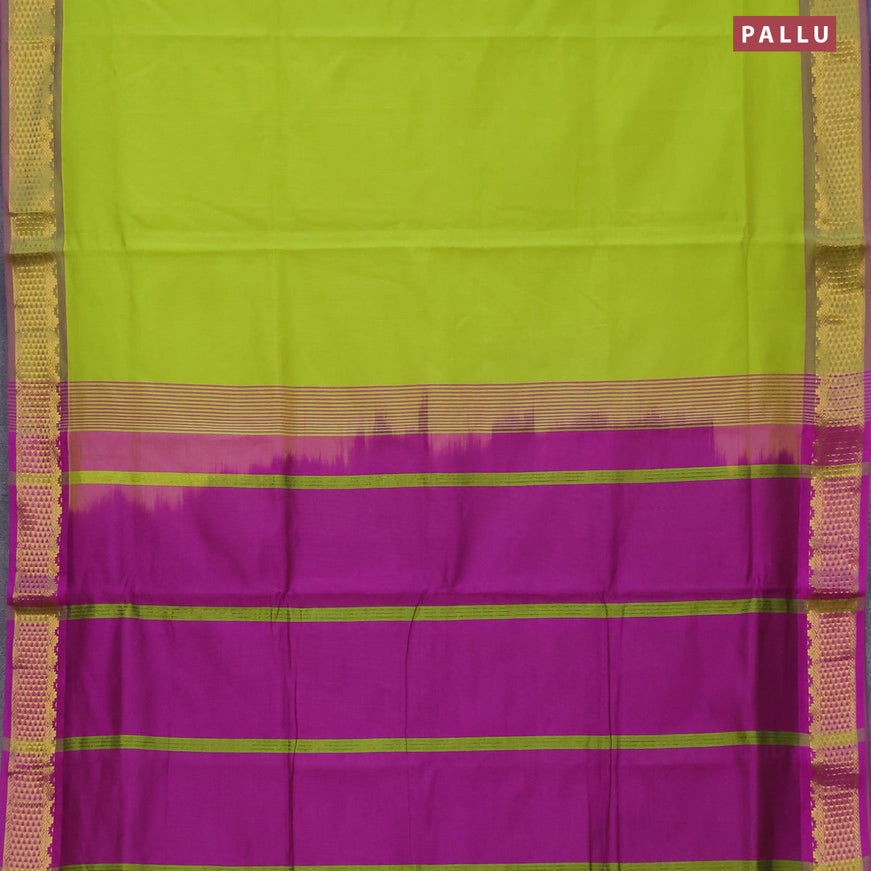 10 Yards poly cotton saree light green and purple with plain body and zari woven border