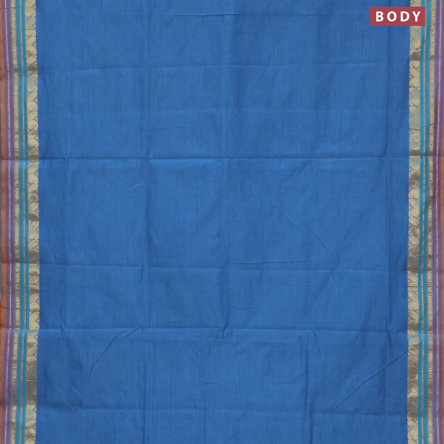 10 Yards poly cotton saree blue shade and maroon with plain body and zari woven border