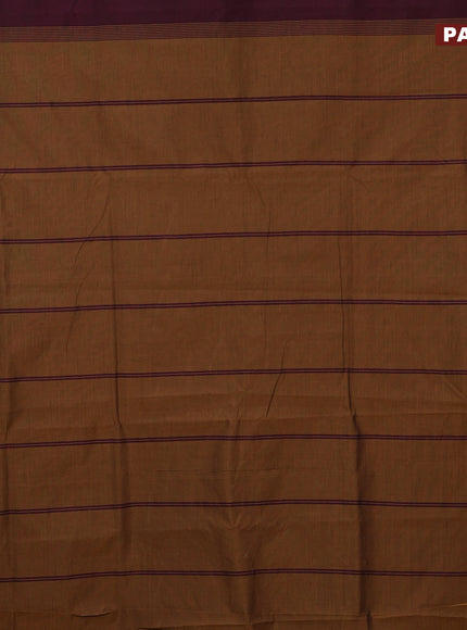 10 Yards poly cotton saree deep maroon and dark mustard with plain body and zari woven border