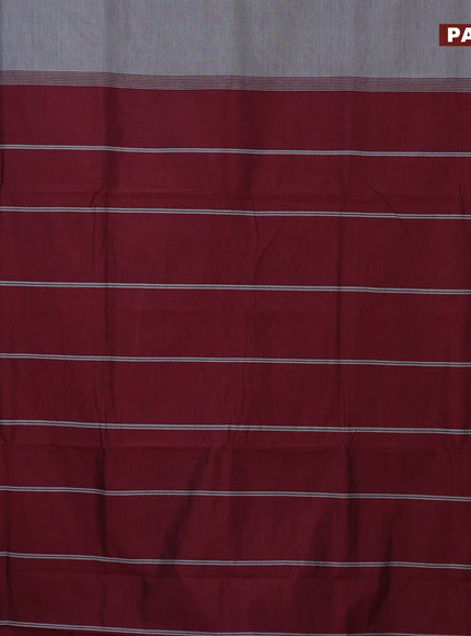 10 Yards poly cotton saree grey and maroon with plain body and zari woven border