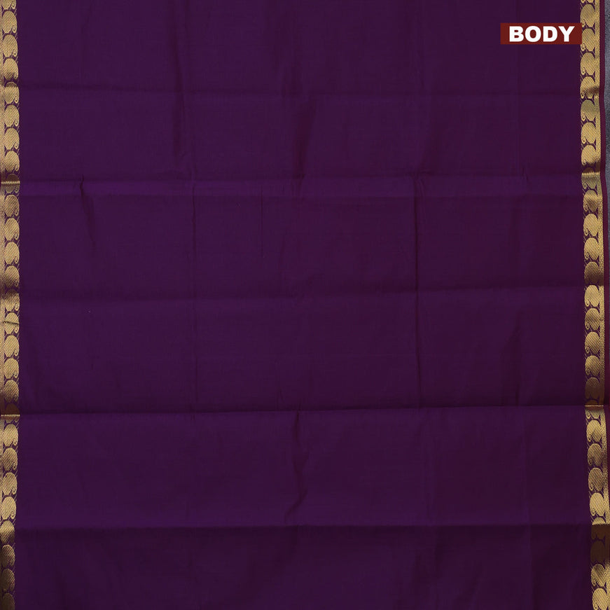 10 Yards poly cotton saree deep purple and pink with plain body and paisley zari woven border