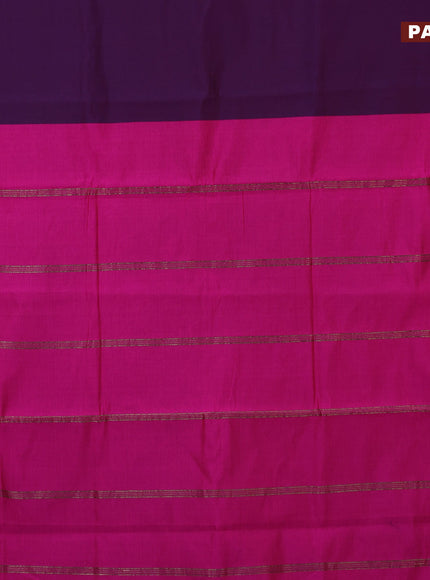 10 Yards poly cotton saree deep purple and pink with plain body and paisley zari woven border