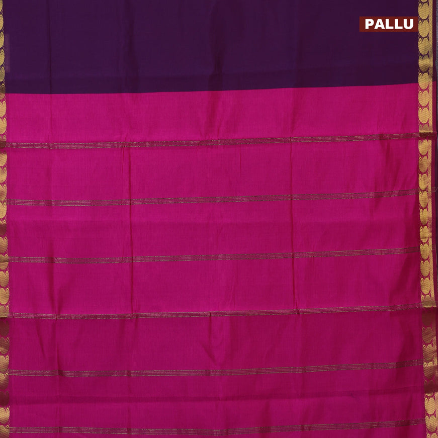 10 Yards poly cotton saree deep purple and pink with plain body and paisley zari woven border