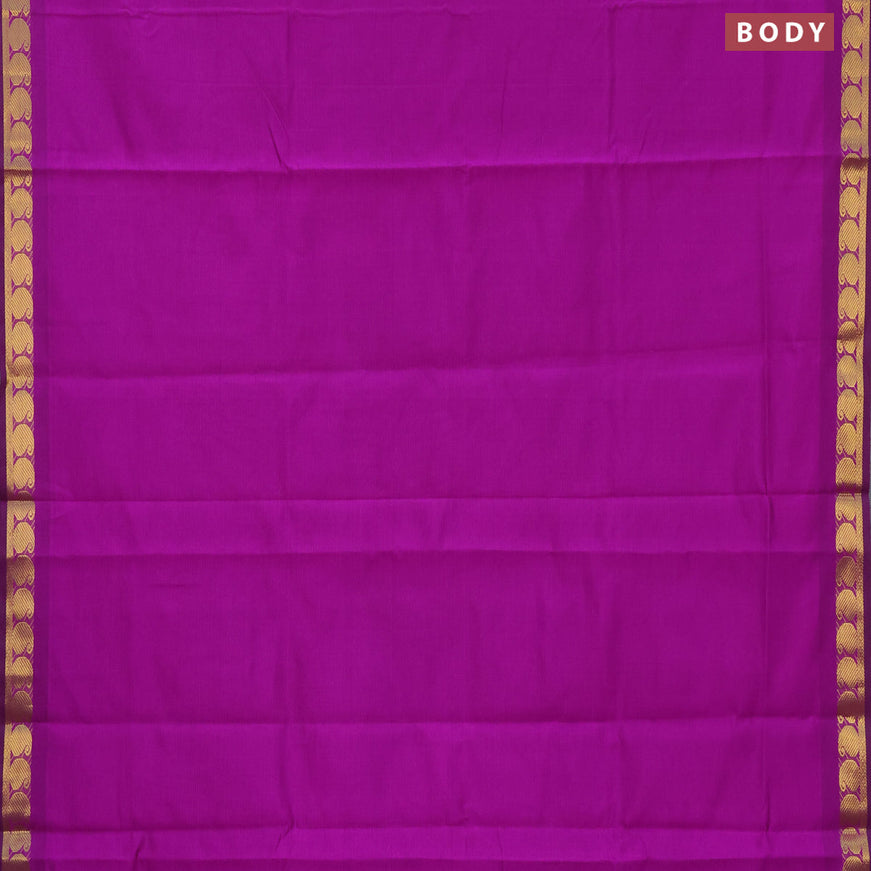 10 Yards poly cotton saree purple and mustard yellow with plain body and paisley zari woven border