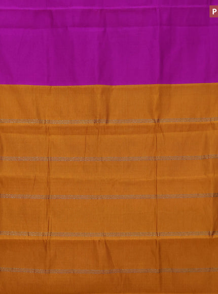 10 Yards poly cotton saree purple and mustard yellow with plain body and paisley zari woven border