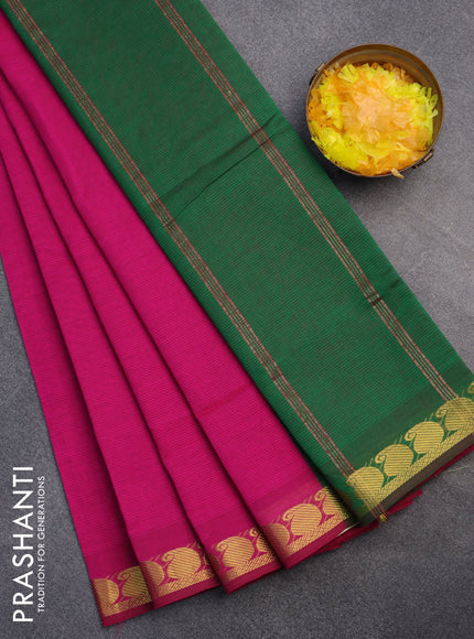 10 Yards poly cotton saree pink and green with plain body and paisley zari woven border