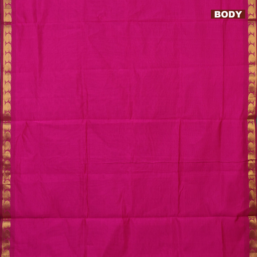 10 Yards poly cotton saree pink and green with plain body and paisley zari woven border