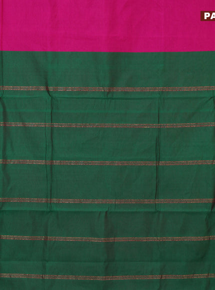 10 Yards poly cotton saree pink and green with plain body and paisley zari woven border