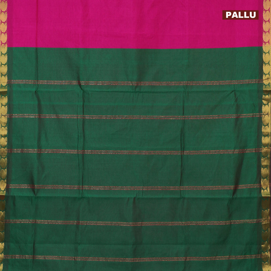 10 Yards poly cotton saree pink and green with plain body and paisley zari woven border