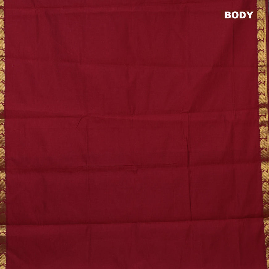 10 Yards poly cotton saree maroon and mustard yellow with plain body and paisley zari woven border