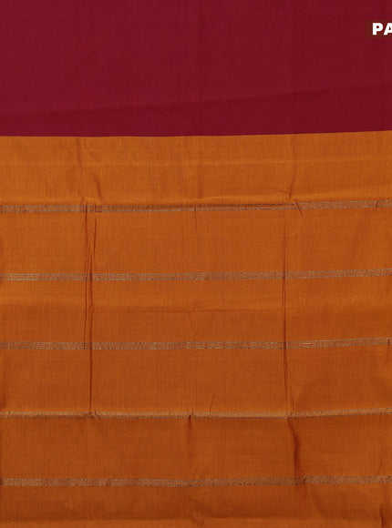 10 Yards poly cotton saree maroon and mustard yellow with plain body and paisley zari woven border