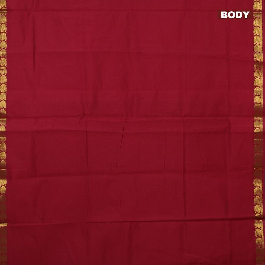 10 Yards poly cotton saree maroon and green with plain body and paisley zari woven border