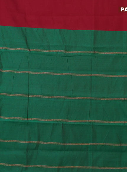 10 Yards poly cotton saree maroon and green with plain body and paisley zari woven border