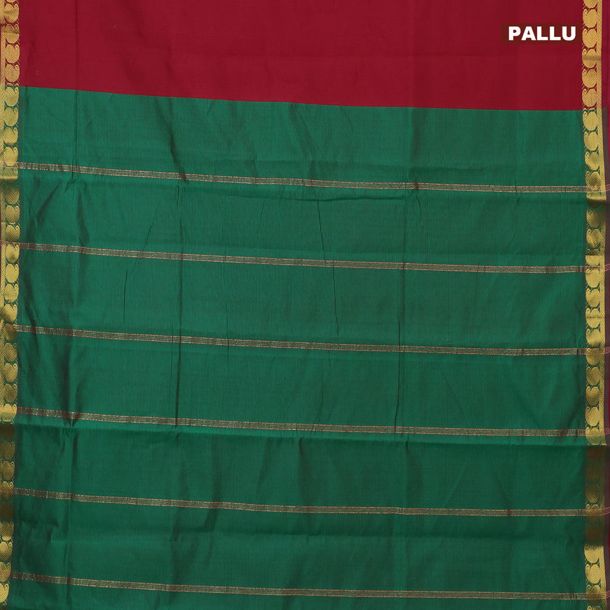 10 Yards poly cotton saree maroon and green with plain body and paisley zari woven border