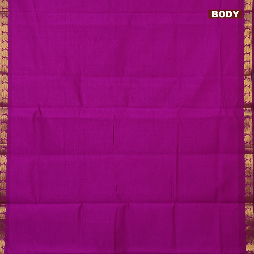 10 Yards poly cotton saree magenta pink and green with plain body and paisley zari woven border