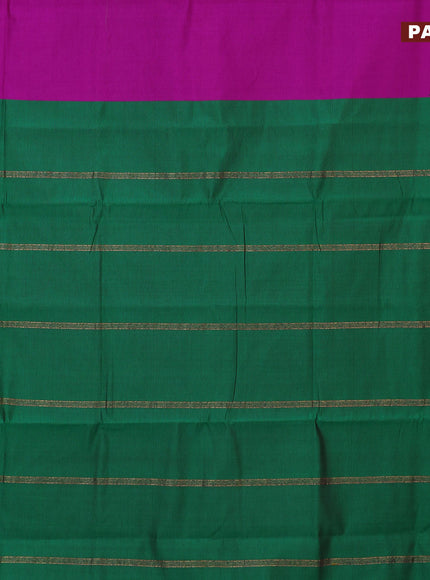 10 Yards poly cotton saree magenta pink and green with plain body and paisley zari woven border