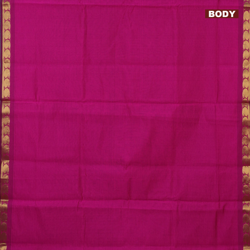 10 Yards poly cotton saree pink and blue with plain body and paisley zari woven border