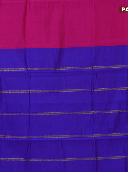 10 Yards poly cotton saree pink and blue with plain body and paisley zari woven border