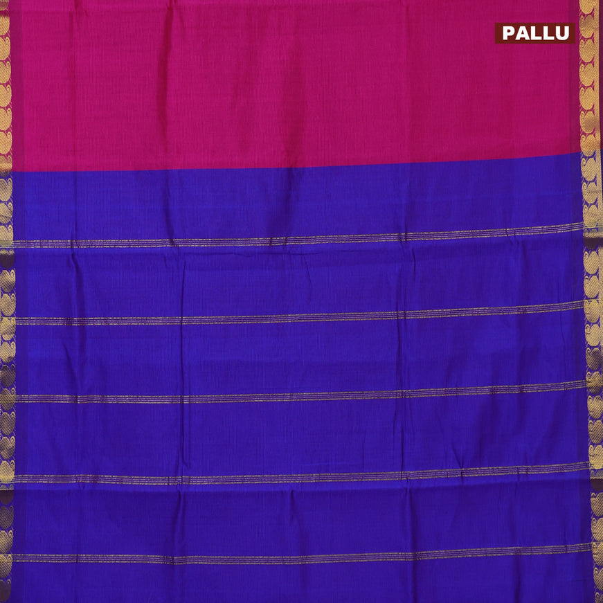 10 Yards poly cotton saree pink and blue with plain body and paisley zari woven border