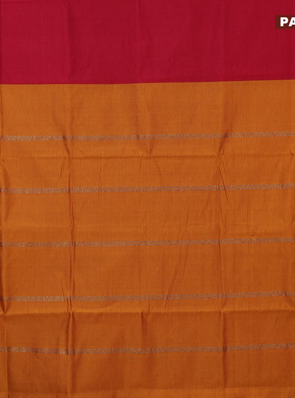 10 Yards poly cotton saree red and mustard yellow with plain body and paisley zari woven border