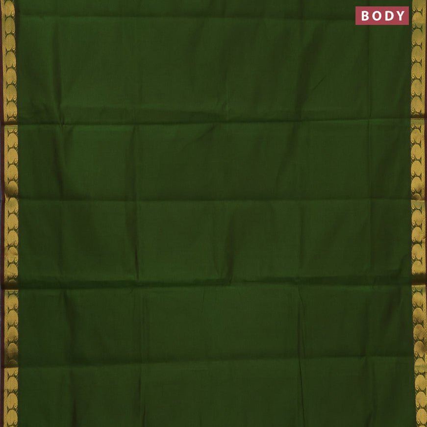 10 Yards poly cotton saree dual shade of sap green and maroon with plain body and paisley zari woven border