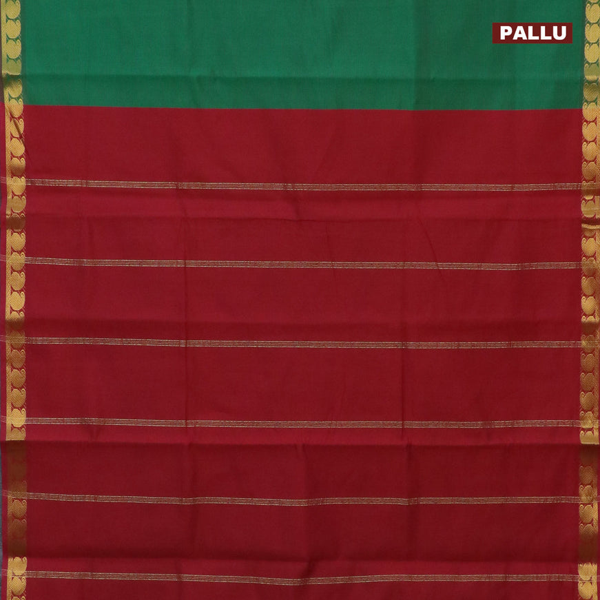 10 Yards poly cotton saree dual shade of green and maroon with plain body and paisley zari woven border