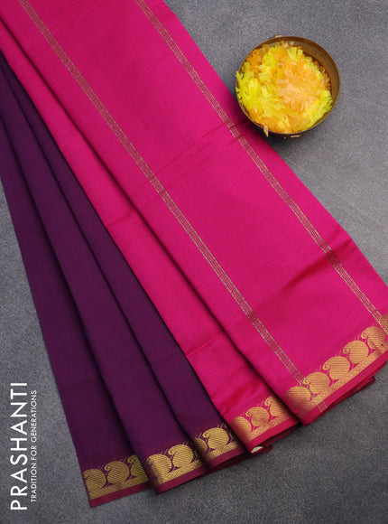 10 Yards poly cotton saree wine shade and candy pink with plain body and paisley zari woven border