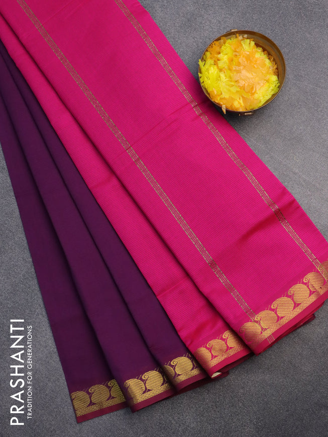 10 Yards poly cotton saree wine shade and candy pink with plain body and paisley zari woven border