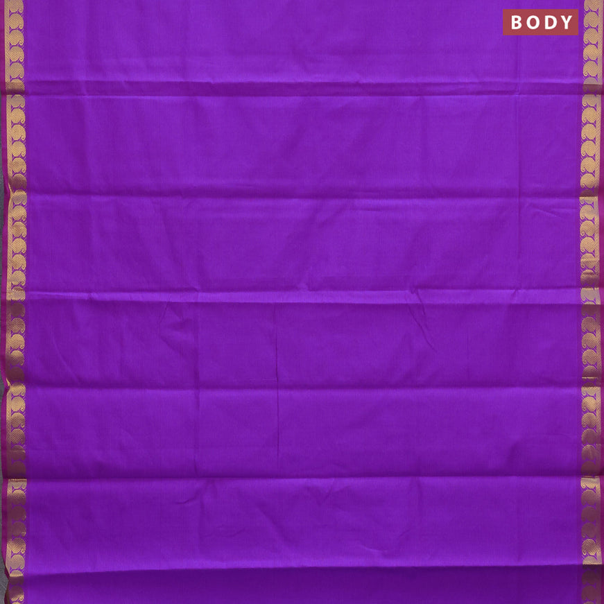 10 Yards poly cotton saree violet shade and mustard yellow with plain body and paisley zari woven border