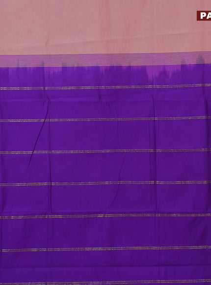 10 Yards poly cotton saree dual shade of mild peach and violet with plain body and rettapet zari woven border