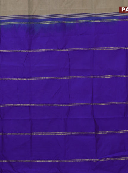 10 Yards poly cotton saree dual shade of beige and violet with plain body and rettapet zari woven border