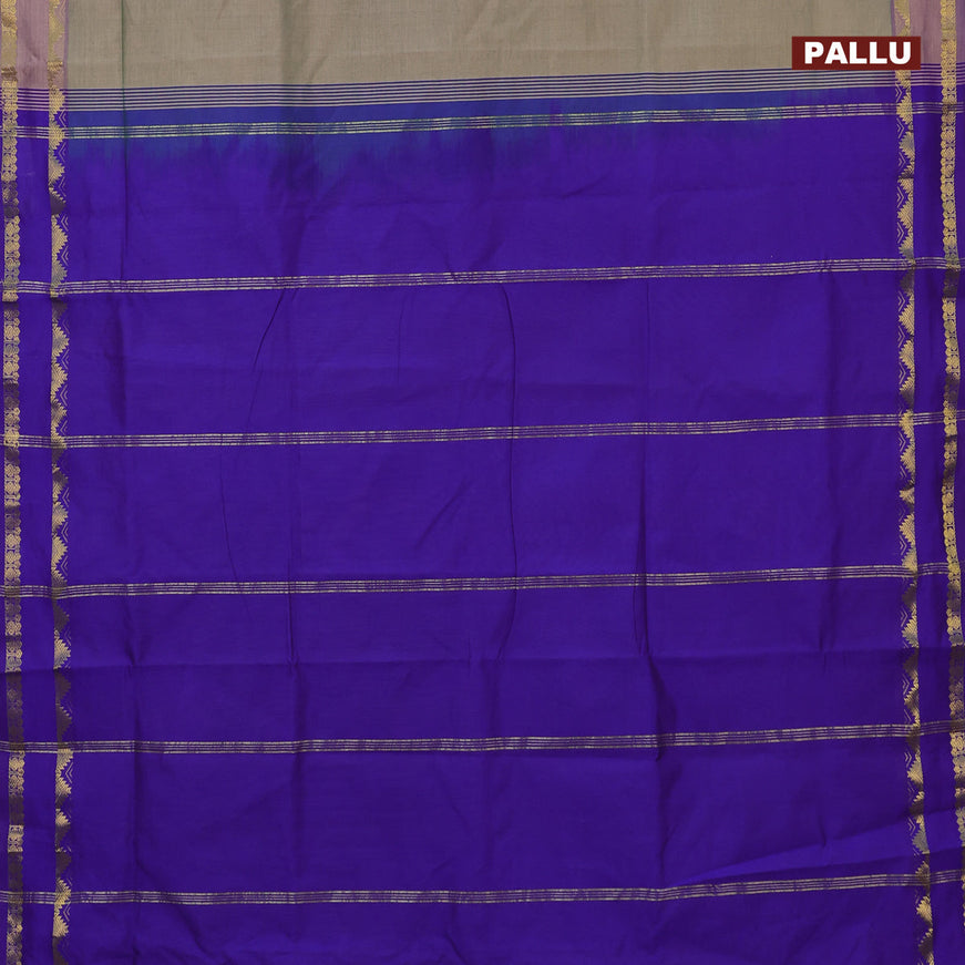 10 Yards poly cotton saree dual shade of beige and violet with plain body and rettapet zari woven border