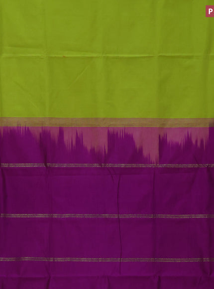 10 Yards poly cotton saree light green and purple with plain body and rettapet zari woven border