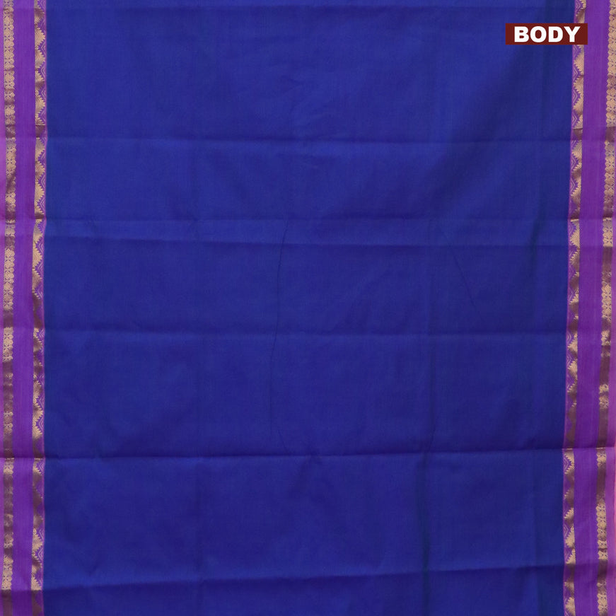 10 Yards poly cotton saree dual shade of blue and light pink with plain body and rettapet zari woven border